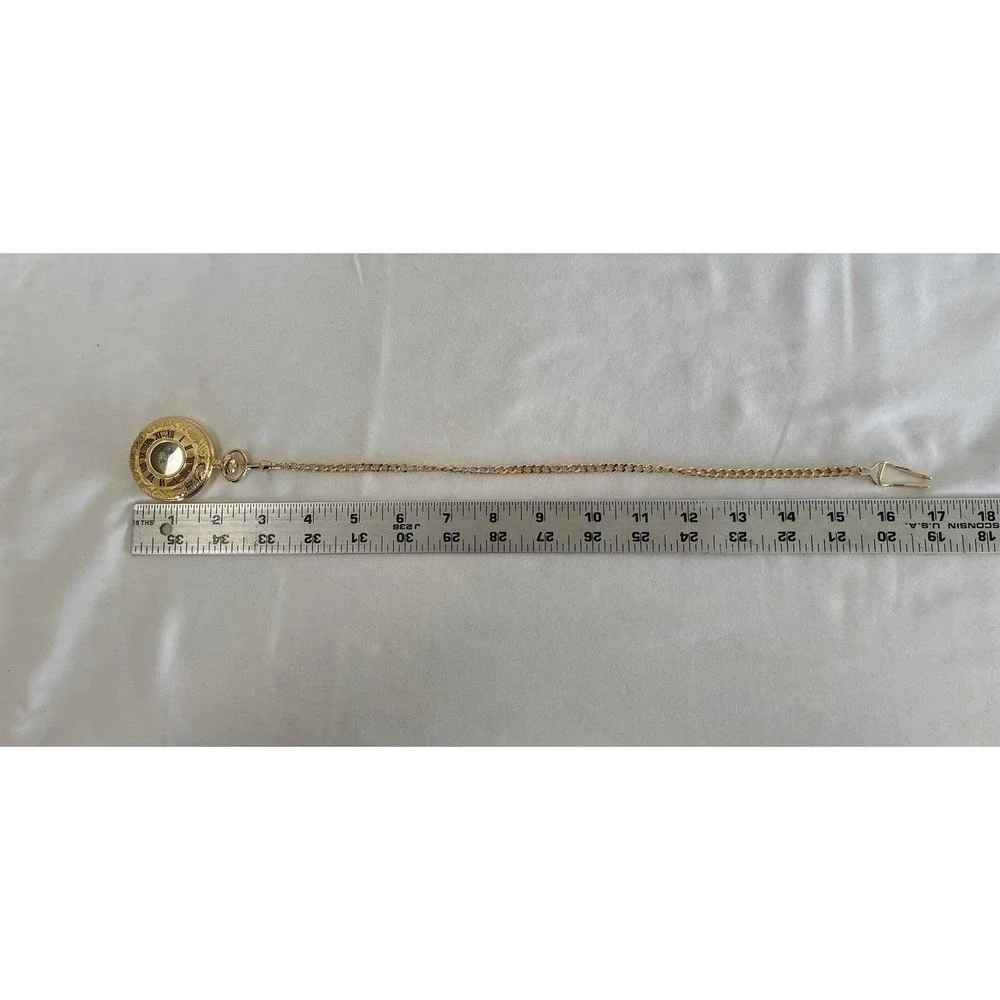 Majesti Gold Tone Sun Moon Phase Pocket Watch Swiss Parts Roman Numeral Date